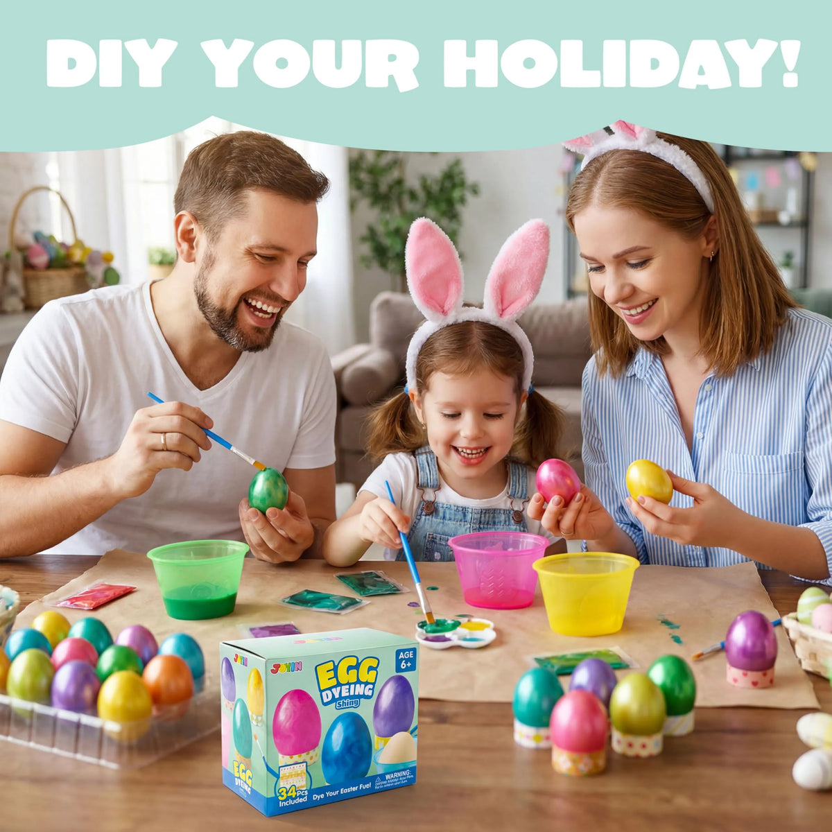 34-Piece Easter Egg Dye DIY Kit for Kids' Activities & Parties