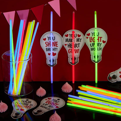 36 Neon Valentine's Day Gift Cards with Glow Sticks and Glow Necklaces