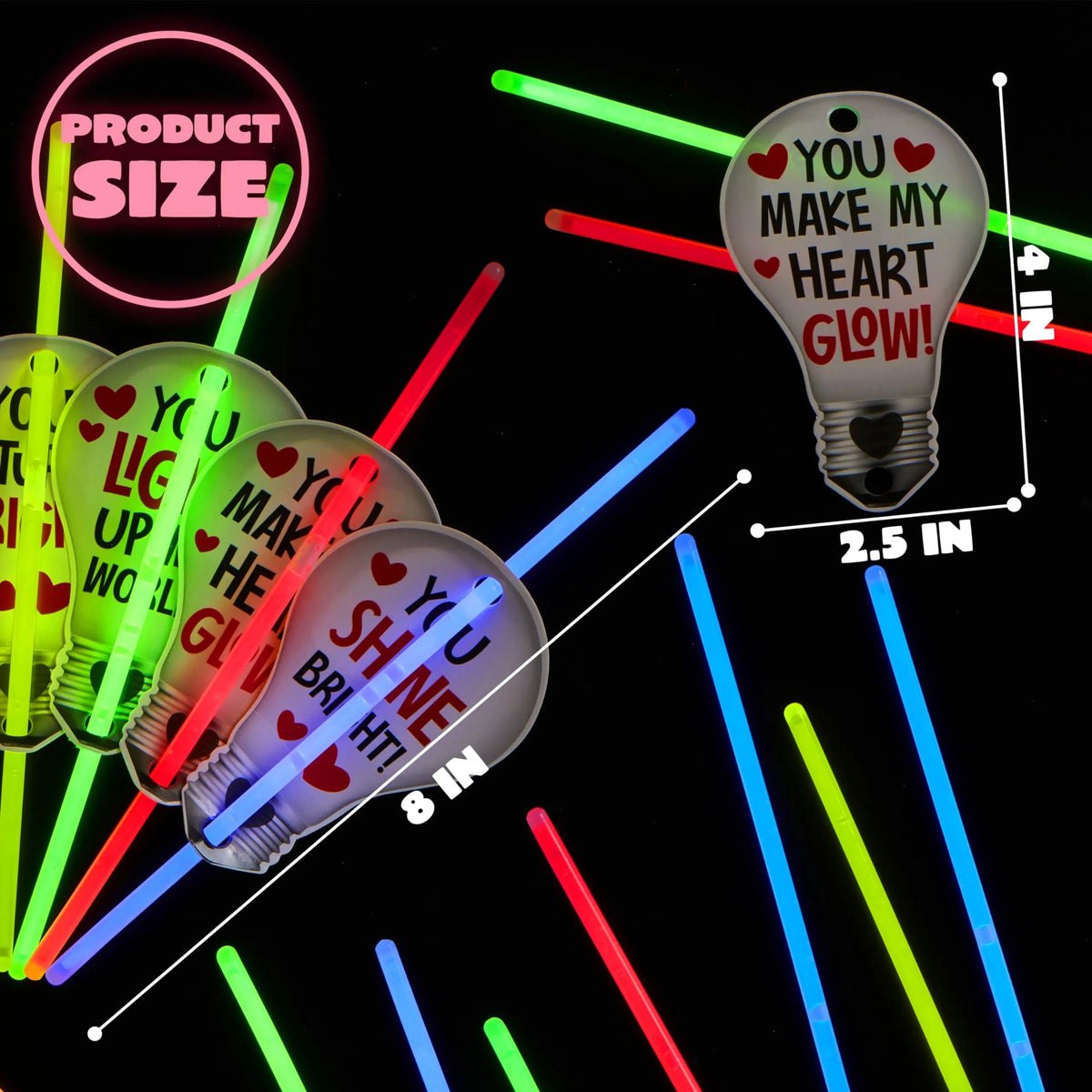 36 Neon Valentine's Day Gift Cards with Glow Sticks and Glow Necklaces