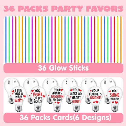 36 Neon Valentine's Day Gift Cards with Glow Sticks and Glow Necklaces