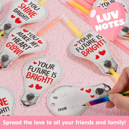36 Neon Valentine's Day Gift Cards with Glow Sticks and Glow Necklaces