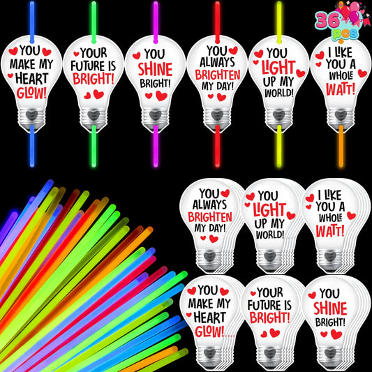 36 Neon Valentine's Day Gift Cards with Glow Sticks and Glow Necklaces