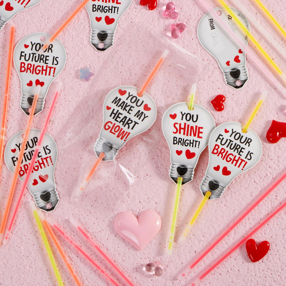 36 Neon Valentine's Day Gift Cards with Glow Sticks and Glow Necklaces