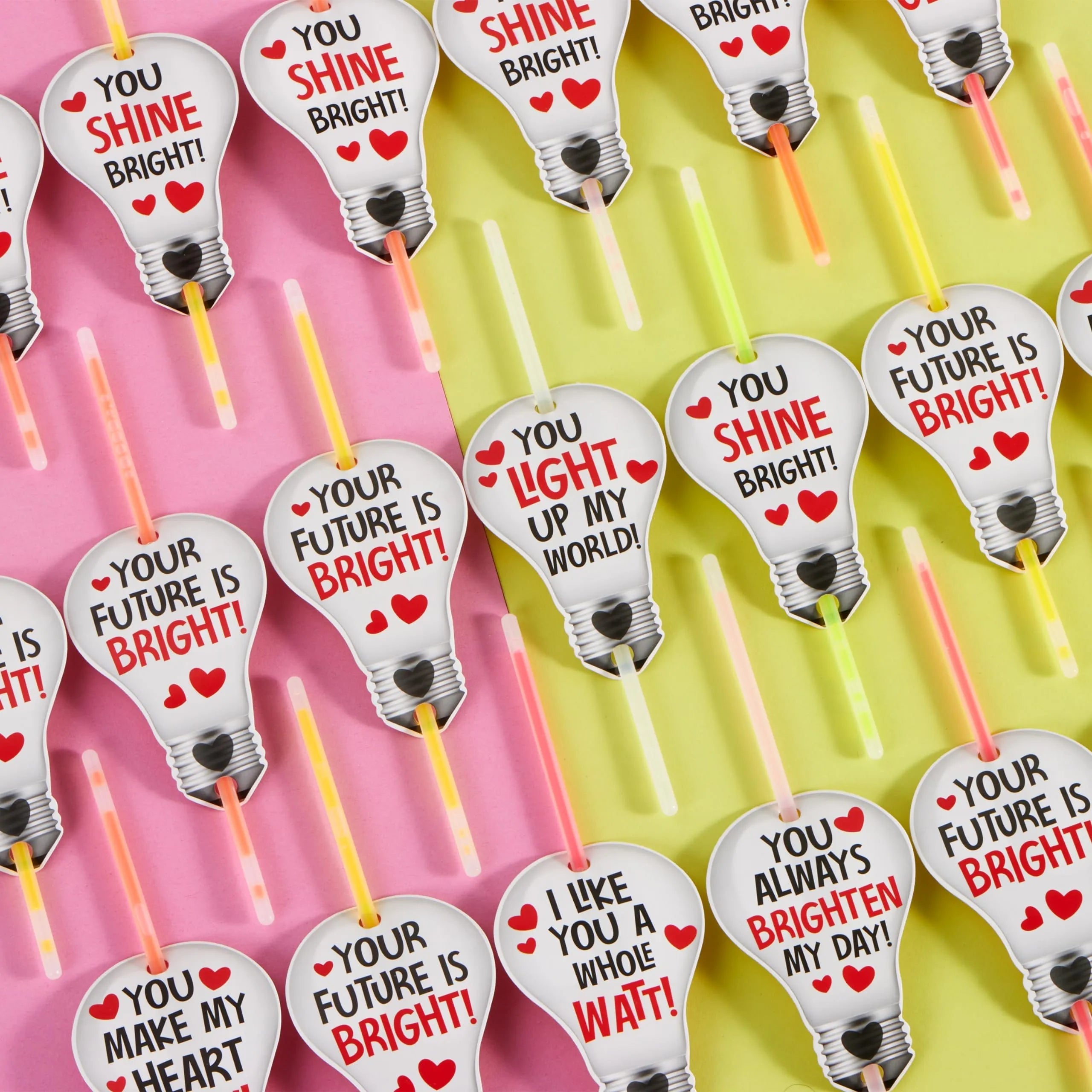 36 Neon Valentine's Day Gift Cards with Glow Sticks and Glow Necklaces