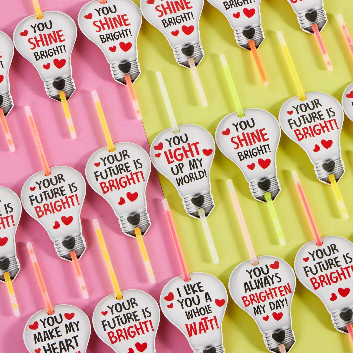 36 Neon Valentine's Day Gift Cards with Glow Sticks and Glow Necklaces