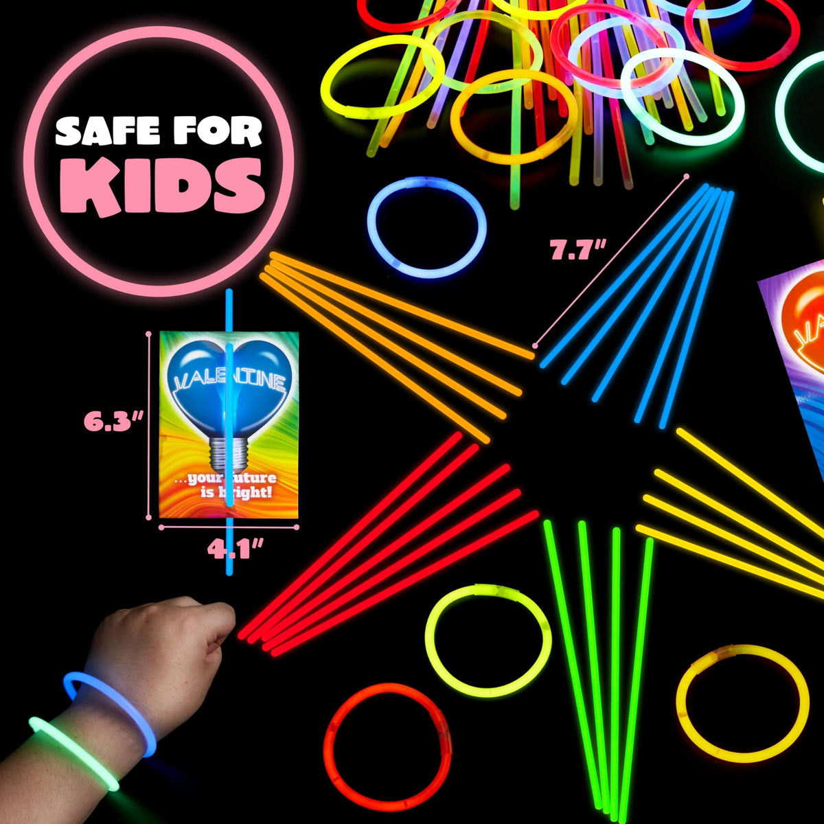 36 Neon Valentine's Day Cards with Glow Stick Bracelets for Classroom Exchange