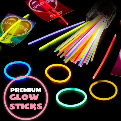 36 Neon Valentine's Day Cards with Glow Stick Bracelets for Classroom Exchange