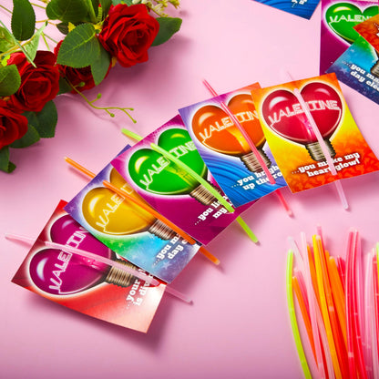 36 Neon Valentine's Day Cards with Glow Stick Bracelets for Classroom Exchange