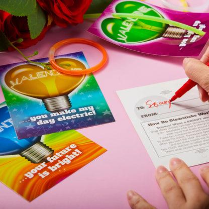 36 Neon Valentine's Day Cards with Glow Stick Bracelets for Classroom Exchange