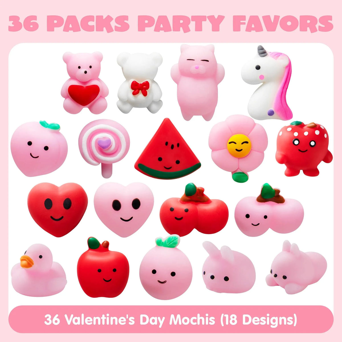 36-Pack Valentine's Day Mochi Squishy Toys