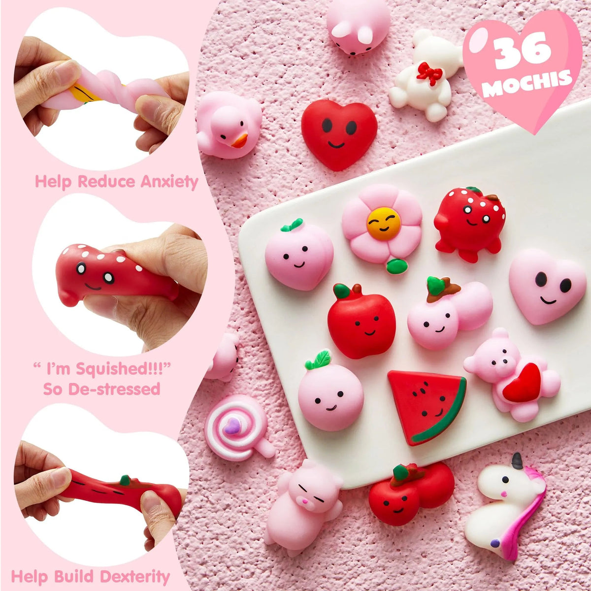 36-Pack Valentine's Day Mochi Squishy Toys