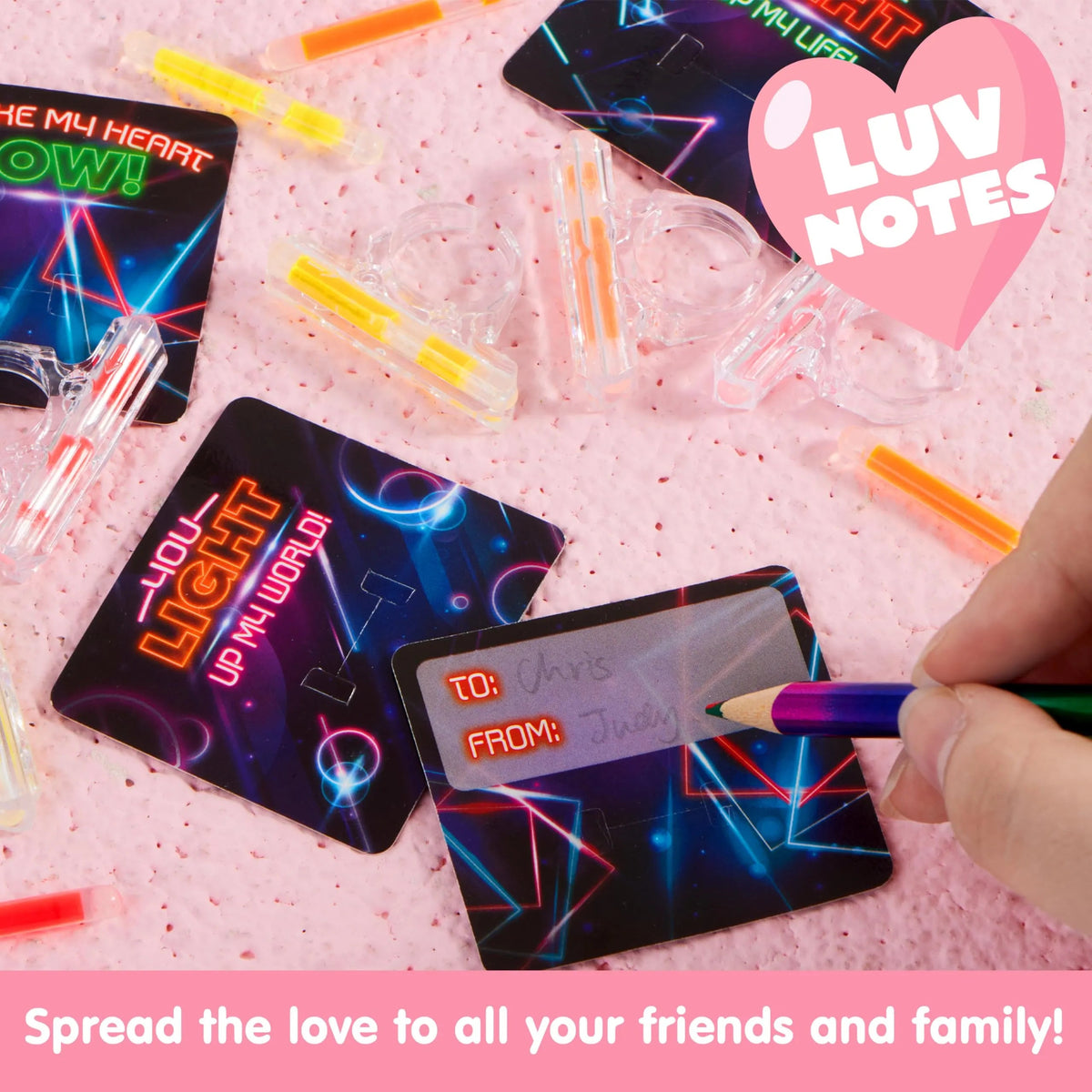 36 Pack Valentine's Day Cards with Glow-in-the-Dark Rings