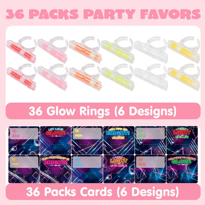 36 Pack Valentine's Day Cards with Glow-in-the-Dark Rings