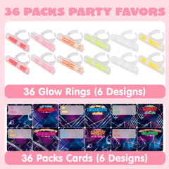 36 Pack Valentine's Day Cards with Glow-in-the-Dark Rings