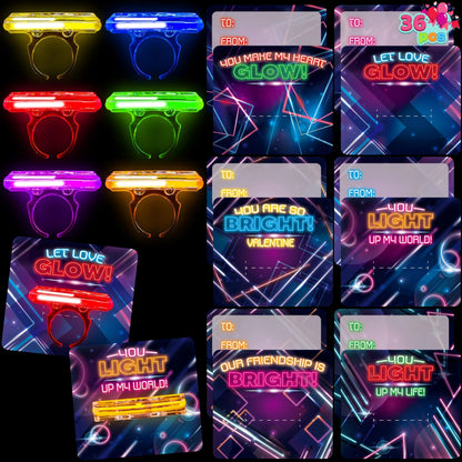 36 Pack Valentine's Day Cards with Glow-in-the-Dark Rings
