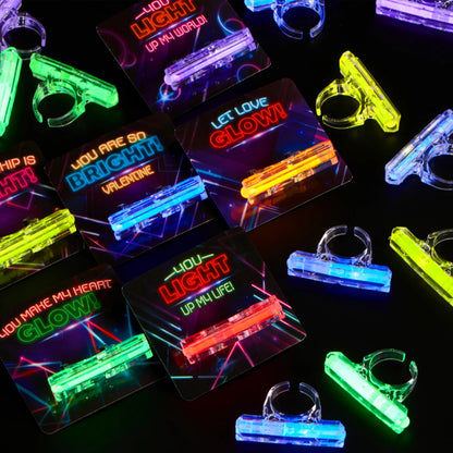 36 Pack Valentine's Day Cards with Glow-in-the-Dark Rings