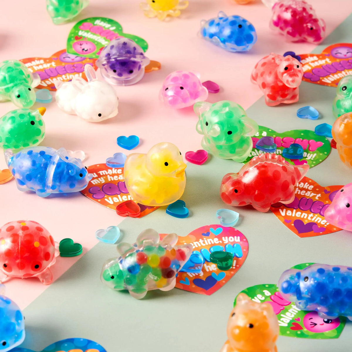 36 Pack Valentine's Day Heart Cards with Jelly Squishy Toys for Classroom Exchange