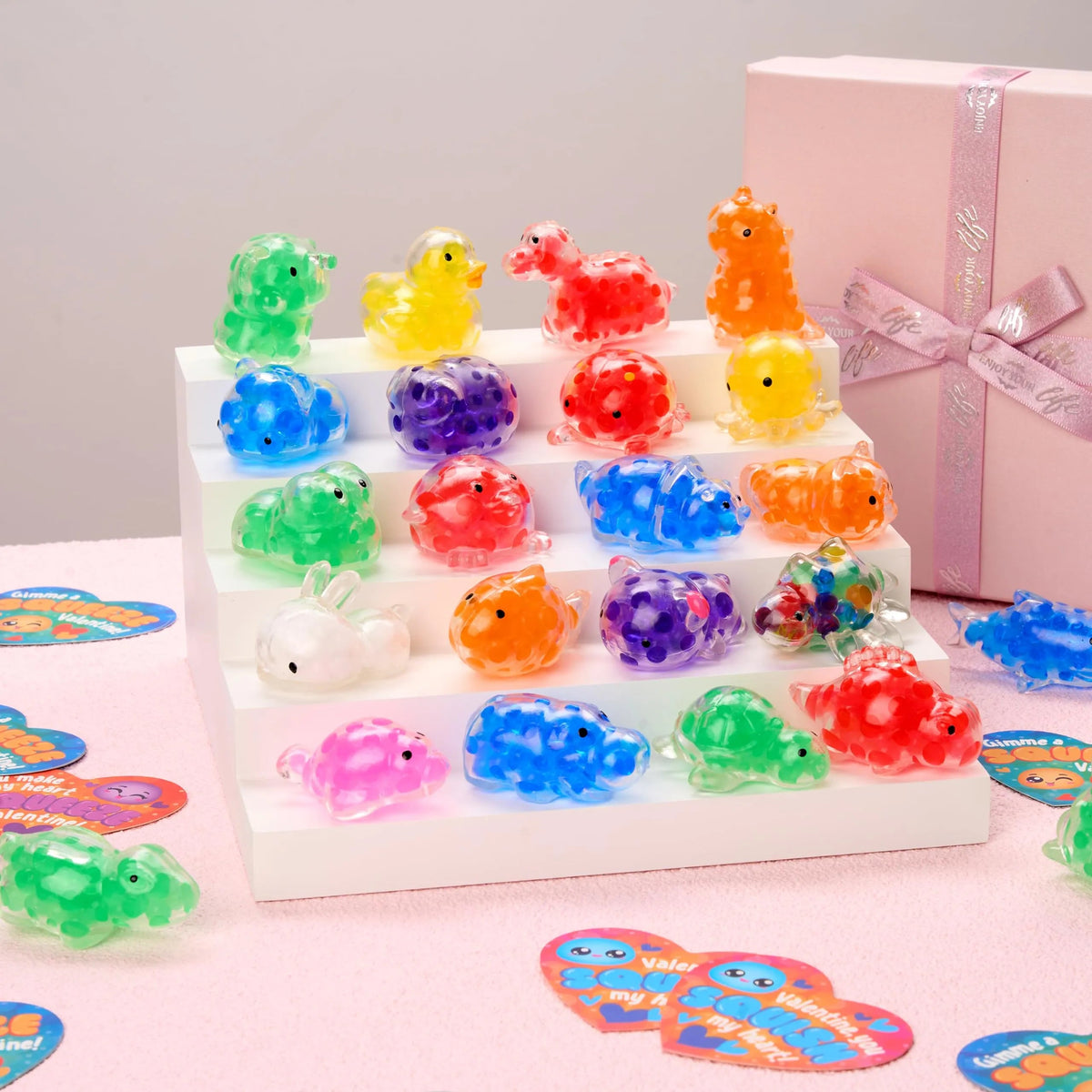 36 Pack Valentine's Day Heart Cards with Jelly Squishy Toys for Classroom Exchange