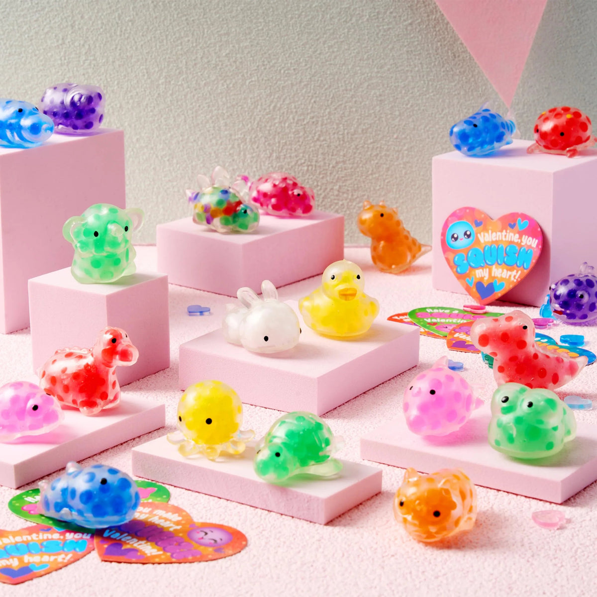 36 Pack Valentine's Day Heart Cards with Jelly Squishy Toys for Classroom Exchange