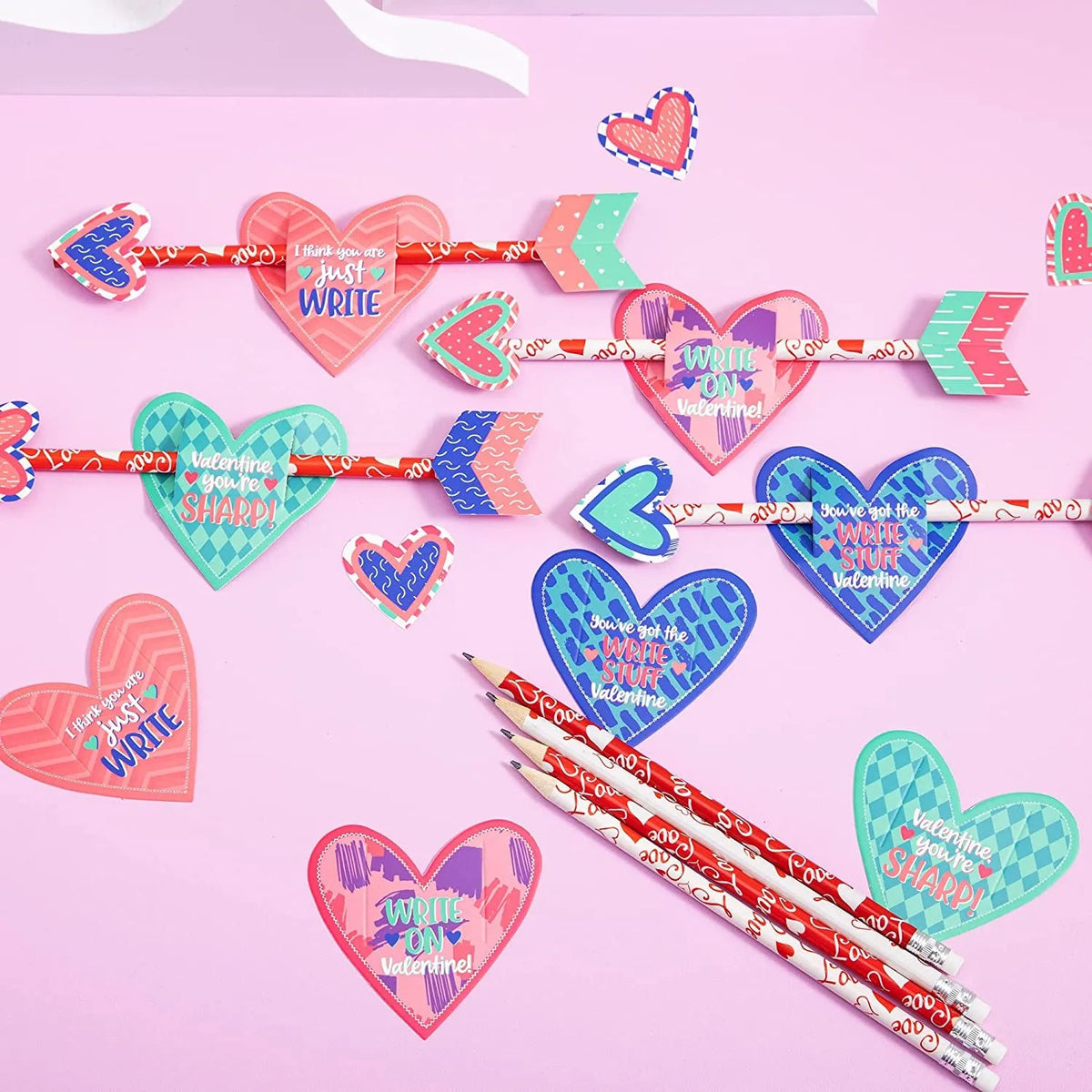 36-Pack Kids Valentine's Cards with Cupid's Arrow Pencils - Classroom Exchange Gifts