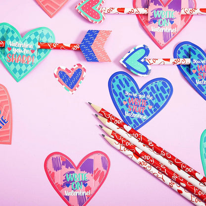 36-Pack Kids Valentine's Cards with Cupid's Arrow Pencils - Classroom Exchange Gifts