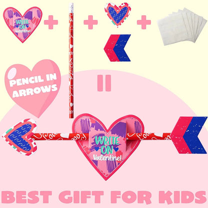 36-Pack Kids Valentine's Cards with Cupid's Arrow Pencils - Classroom Exchange Gifts