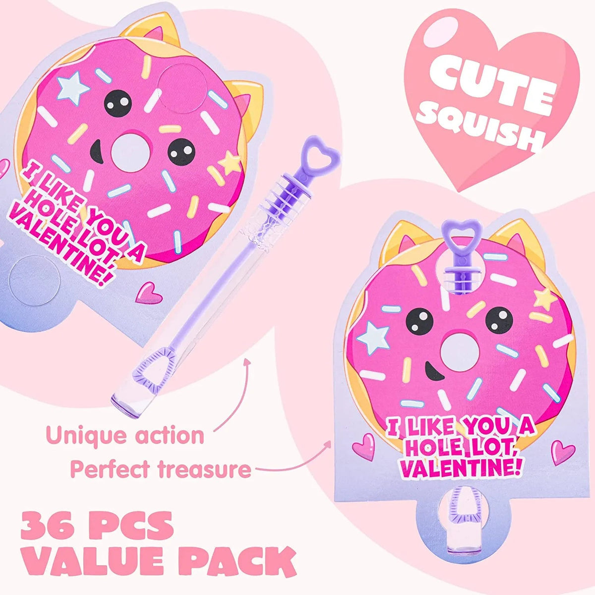 36 Unicorn Bubble Wands with Valentine's Day Cards for Kids Classroom Exchange Gifts