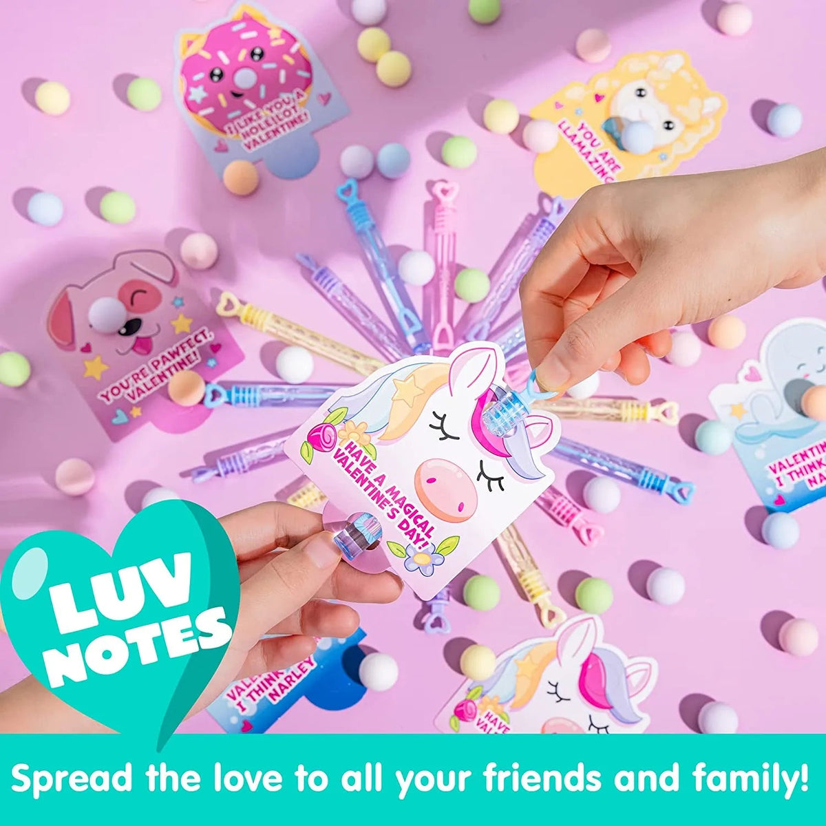 36 Unicorn Bubble Wands with Valentine's Day Cards for Kids Classroom Exchange Gifts