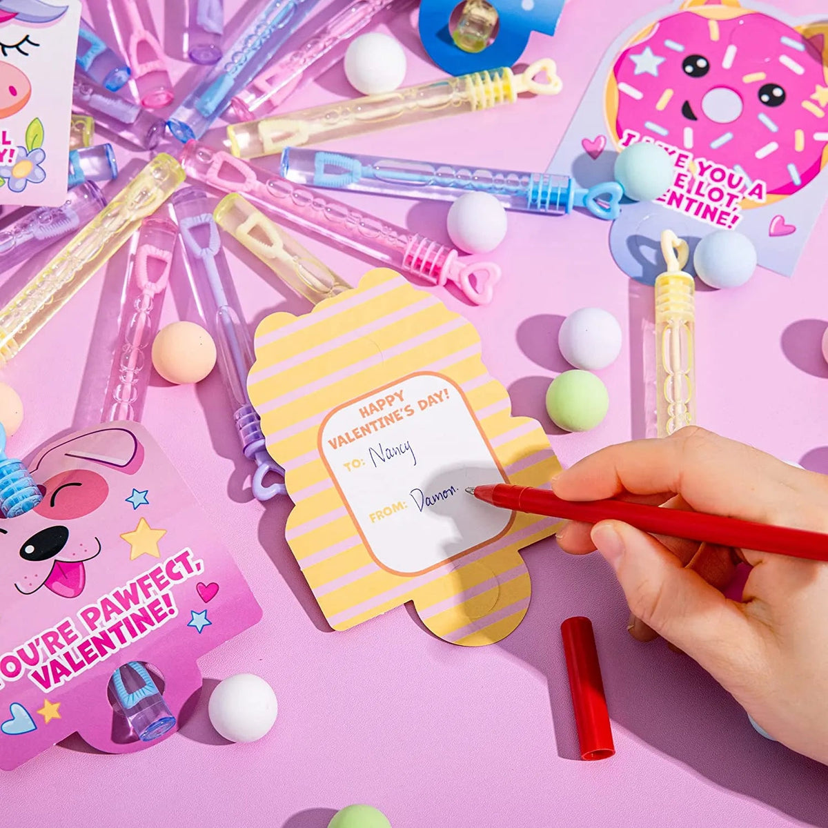 36 Unicorn Bubble Wands with Valentine's Day Cards for Kids Classroom Exchange Gifts