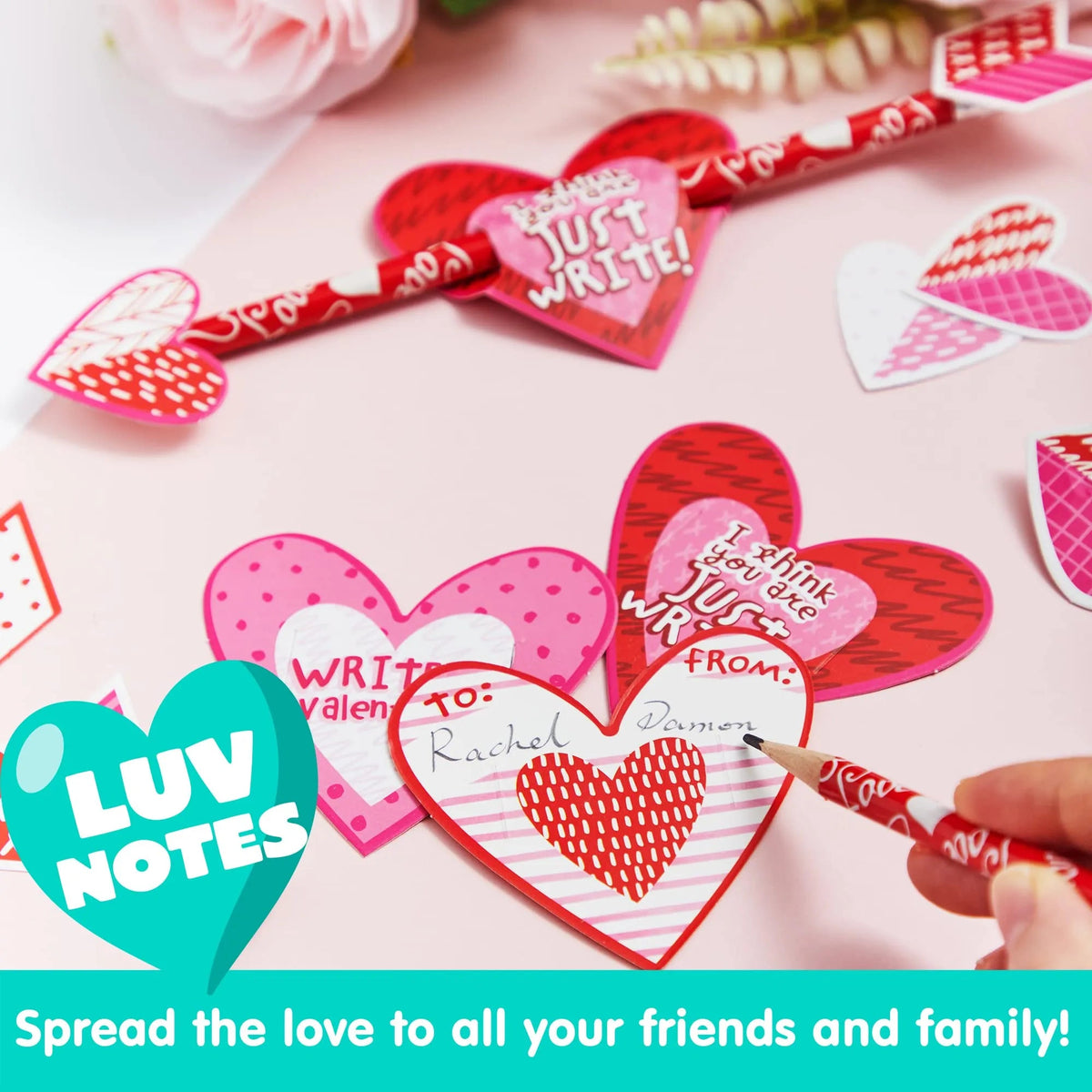 36 Valentine's Day Arrow Pencils with Cards for Kids - Classroom Exchange Gifts