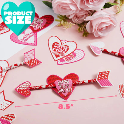36 Valentine's Day Arrow Pencils with Cards for Kids - Classroom Exchange Gifts