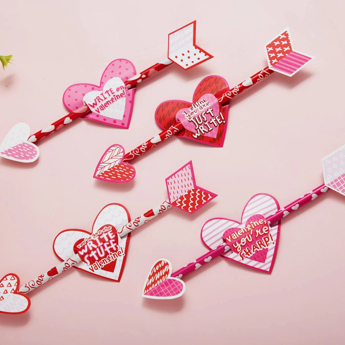 36 Valentine's Day Arrow Pencils with Cards for Kids - Classroom Exchange Gifts