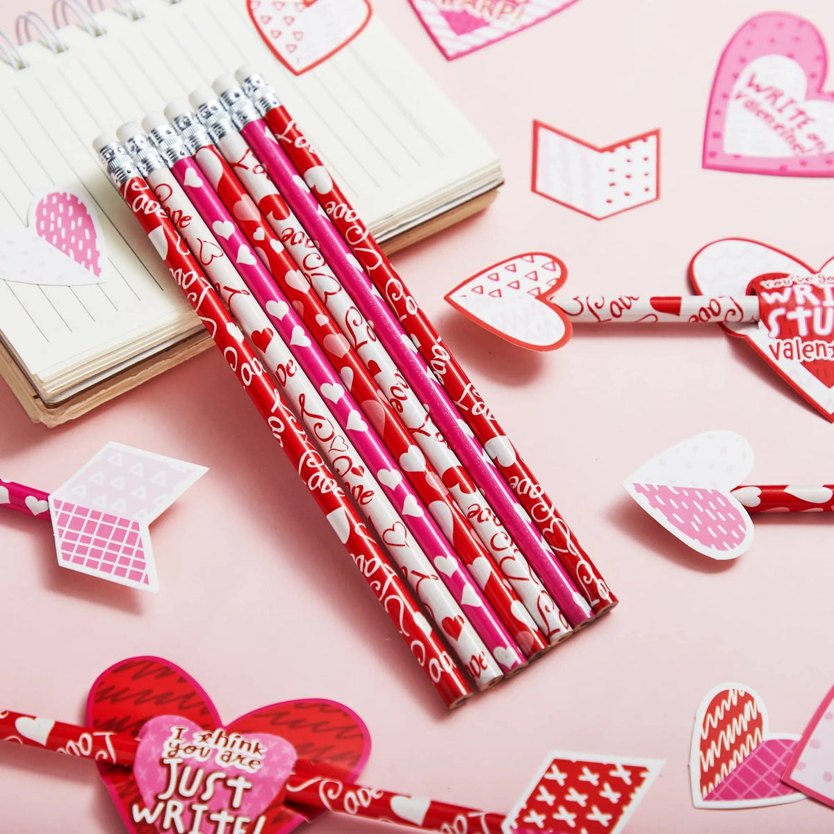 36 Valentine's Day Arrow Pencils with Cards for Kids - Classroom Exchange Gifts