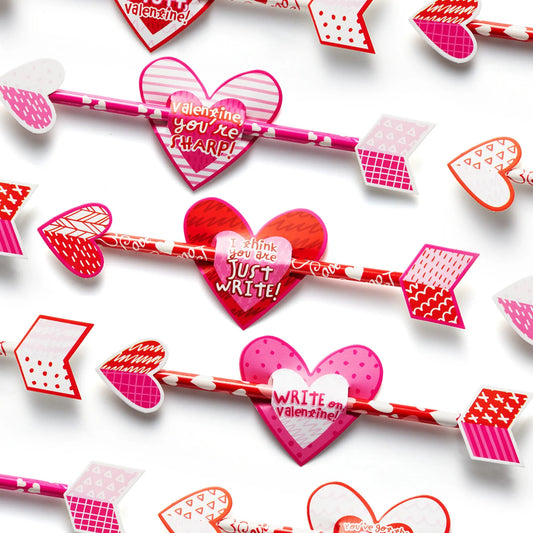 36 Valentine's Day Arrow Pencils with Cards for Kids - Classroom Exchange Gifts
