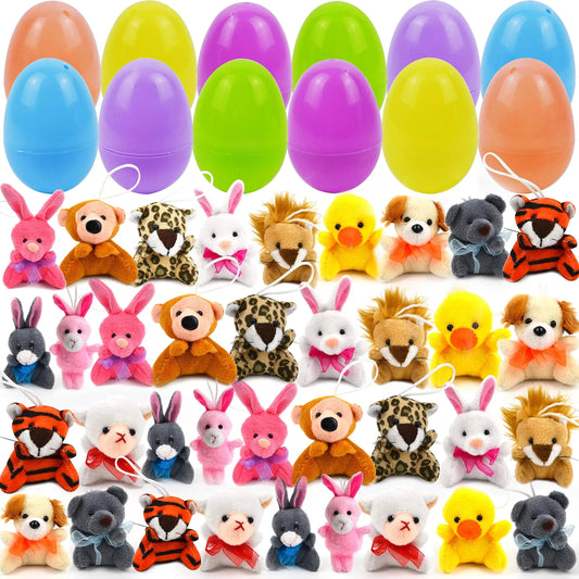 36 Prefilled Easter Eggs with 2.35-Inch Animal Plush Toys for Easter Egg Hunt