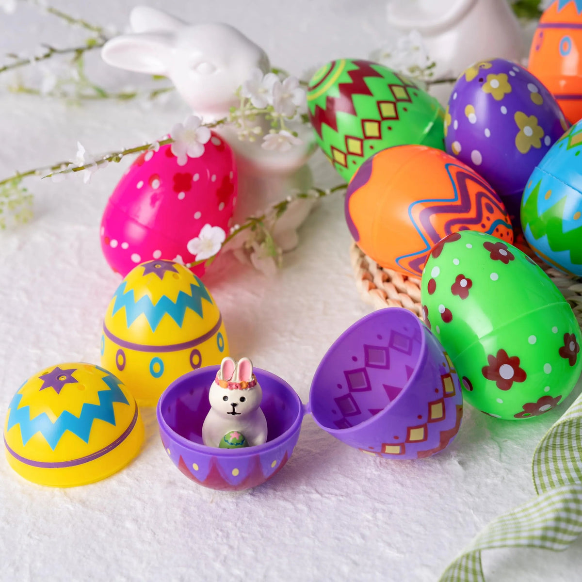 36 Pack 3.15 Inch Printed Colorful Plastic Easter Eggs for Easter Egg Hunt