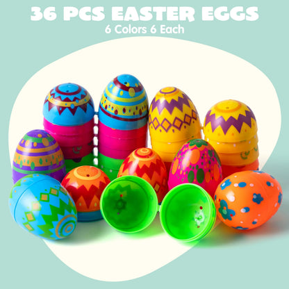 36 Pack 3.15 Inch Printed Colorful Plastic Easter Eggs for Easter Egg Hunt