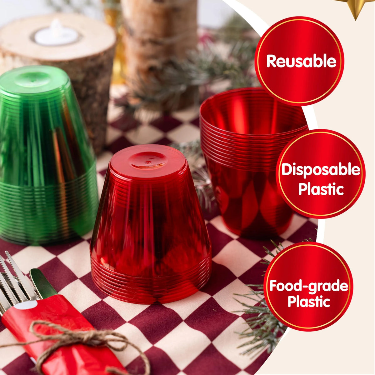 36-Pack 9 oz Christmas Red & Green Plastic Cups