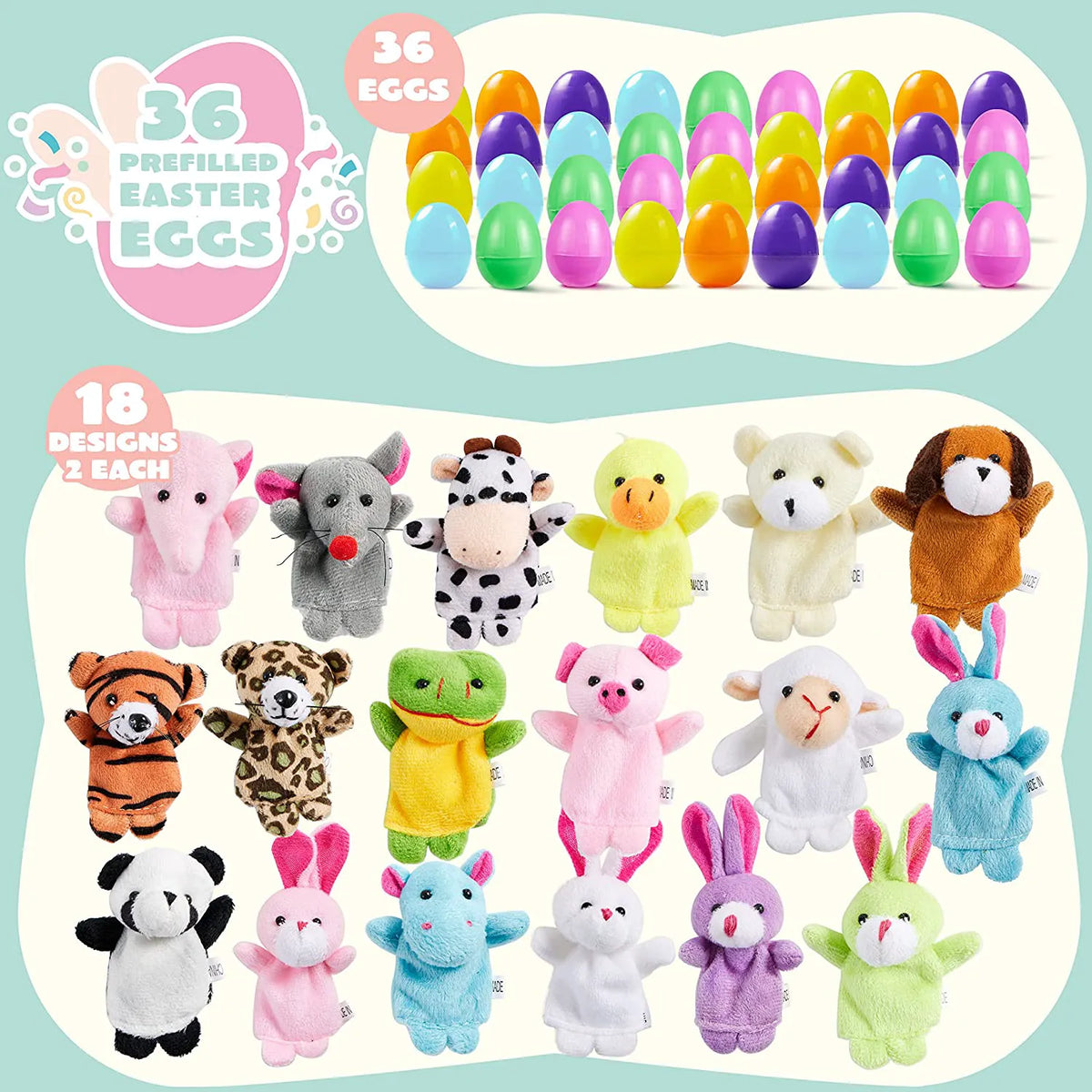 36-Piece Animal Finger Puppets with Easter Eggs