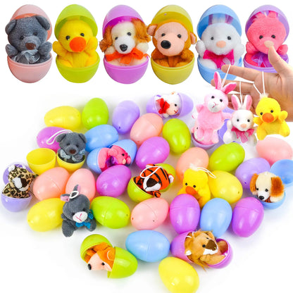 36 Prefilled Easter Eggs with 2.35-Inch Animal Plush Toys for Easter Egg Hunt