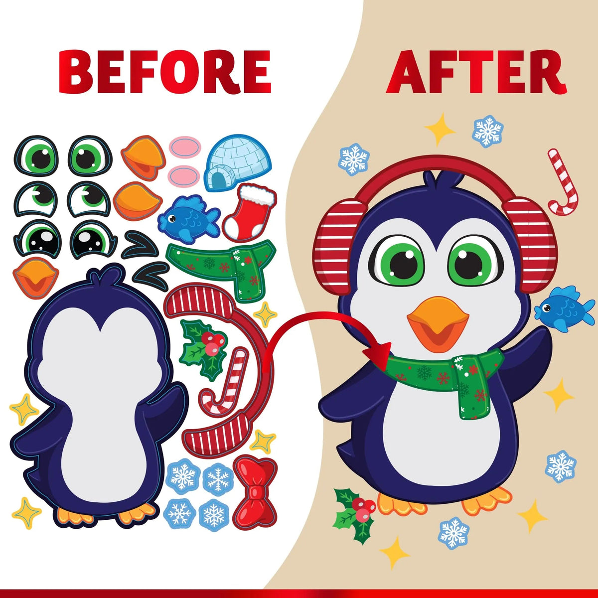 36 Pcs Christmas Make-A-Face Sticker Sheets for Kids