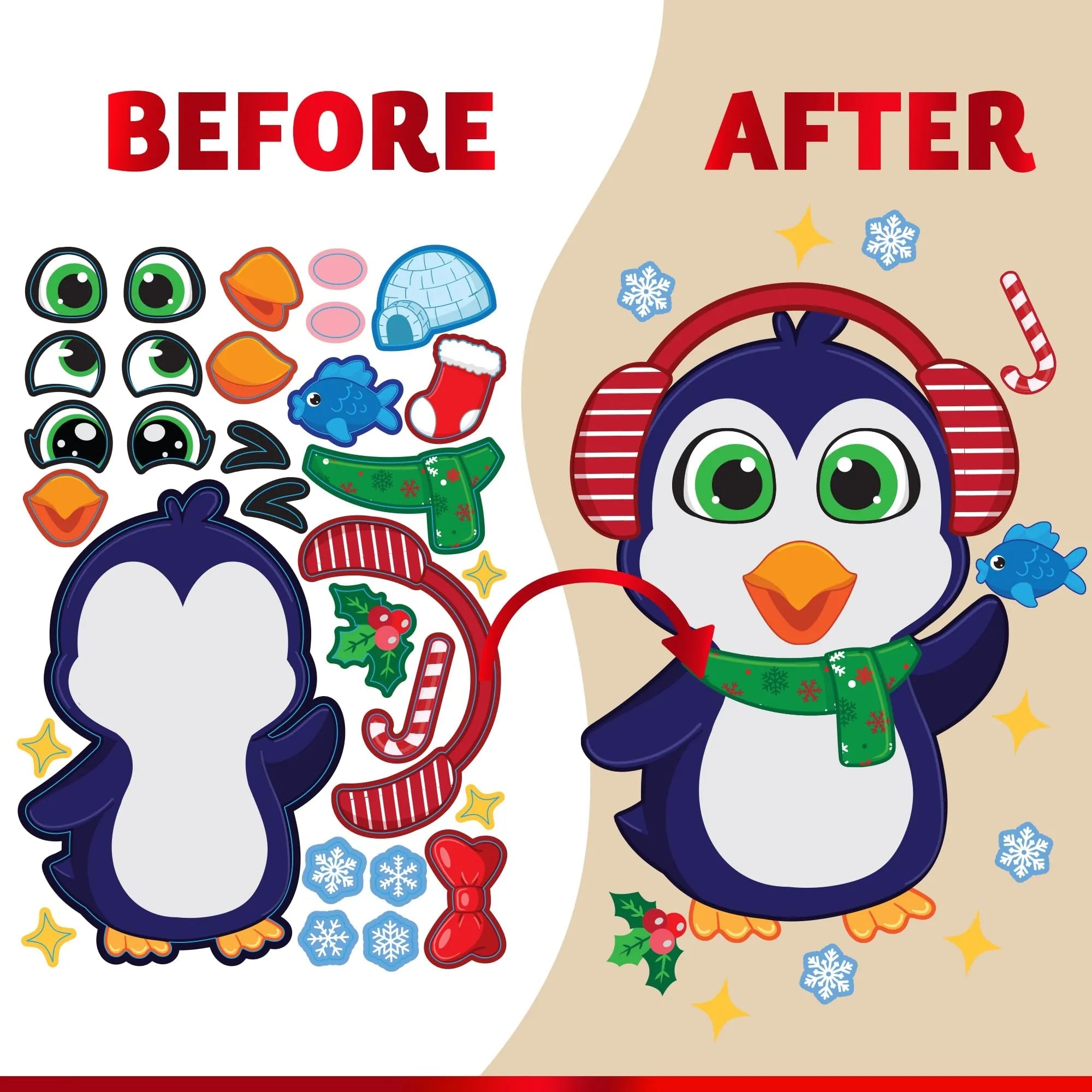 36 Pcs Christmas Make-A-Face Sticker Sheets for Kids