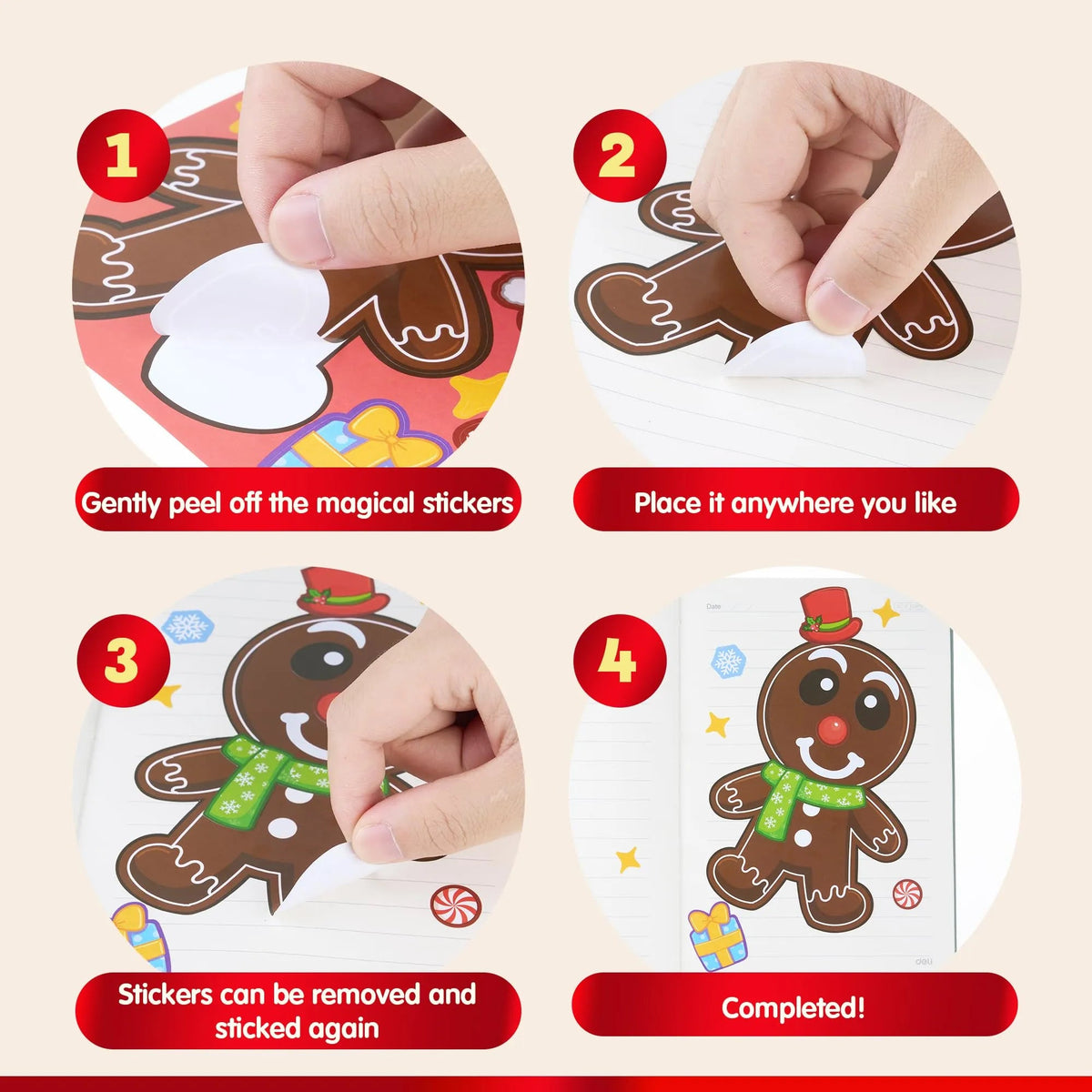 36 Pcs Christmas Make-A-Face Sticker Sheets for Kids