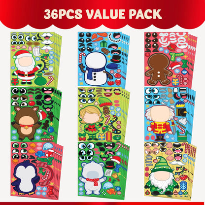 36 Pcs Christmas Make-A-Face Sticker Sheets for Kids
