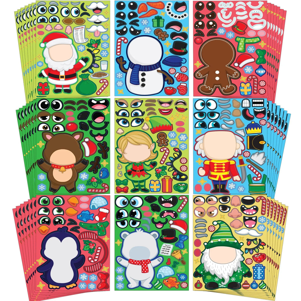 36 Pcs Christmas Make-A-Face Sticker Sheets for Kids