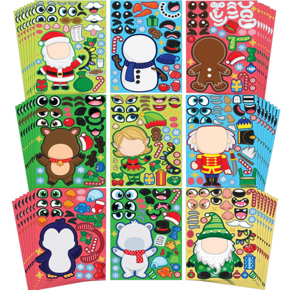 36 Pcs Christmas Make-A-Face Sticker Sheets for Kids