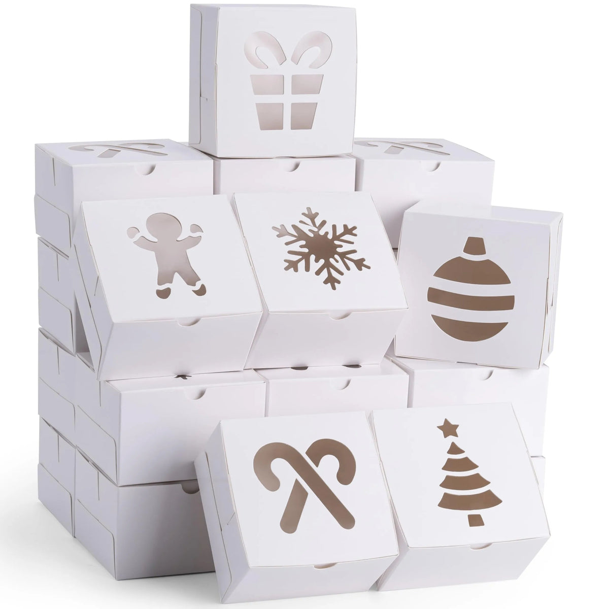 36-Pack Christmas White Bakery Boxes with Window, 4x4x2.5 Inches