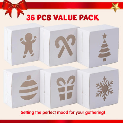 36-Pack Christmas White Bakery Boxes with Window, 4x4x2.5 Inches