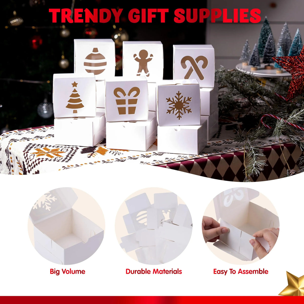 36-Pack Christmas White Bakery Boxes with Window, 4x4x2.5 Inches