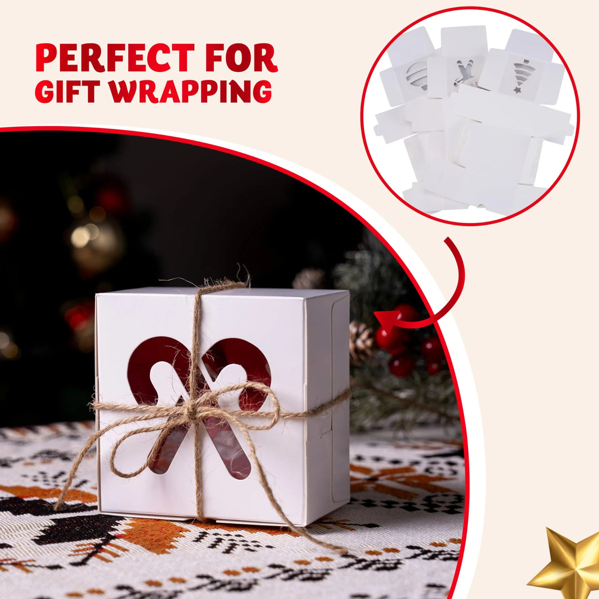 36-Pack Christmas White Bakery Boxes with Window, 4x4x2.5 Inches